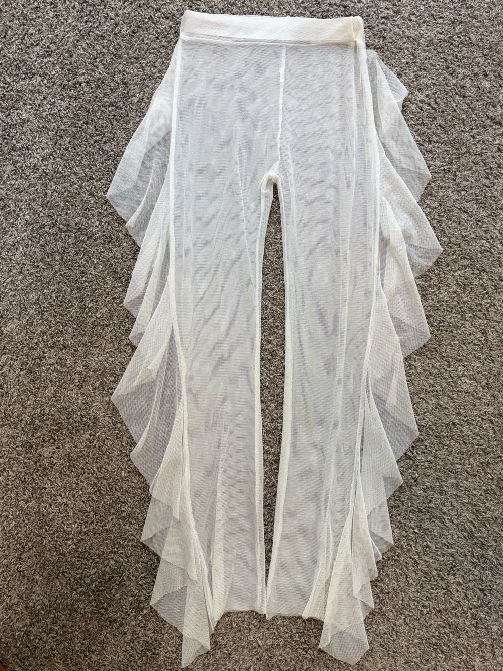 White Ruffle Side Mesh Baithing Suit Cover Up Pants